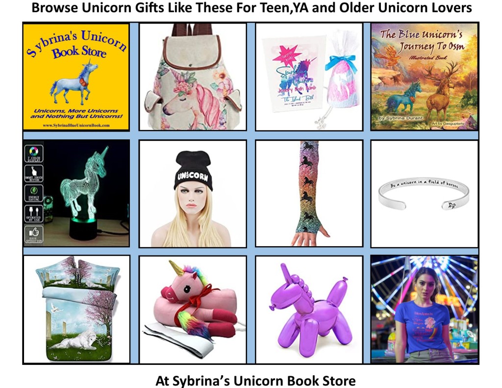 http://www.sybrinablueunicornbook.com/index_2Gifts_Featuring_Unicorns_For_Teens_YA_and_Older_Readers.htm